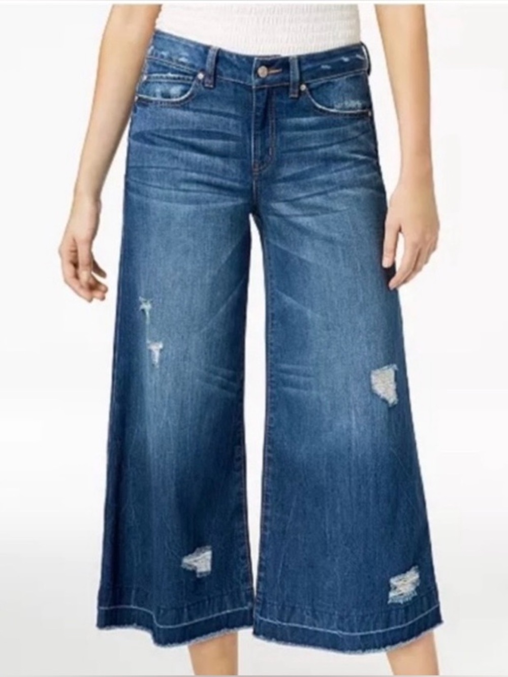 REWASH Vintage Reunion Size 26 Cropped Wide Leg Distressed Denim Jeans